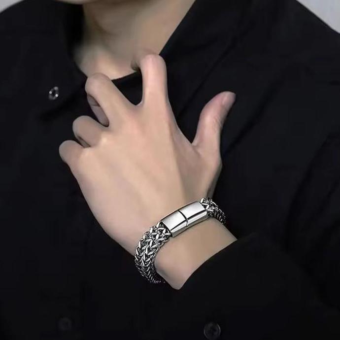 Gelang Pria Gelang Tangan Pria Rantai Ganda Stainless Steel