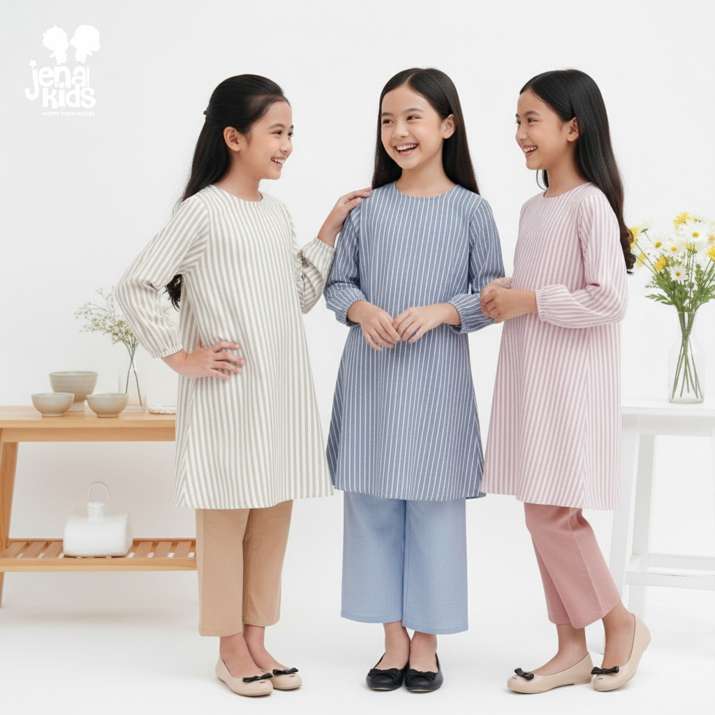 JENAKA KIDS - ADISA One Set Tunik Salur Anak Baggy Pants Premium Cocok untuk Daily dan Acara Spesial