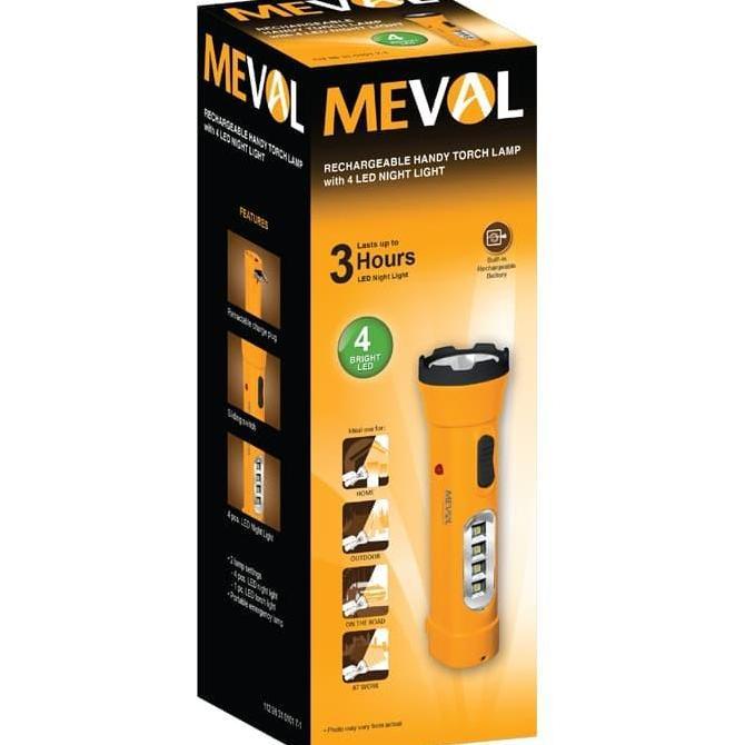 Bisadisini- Meval Rechargeable Senter Dengan Lampu Tidur 4 Led - Putih