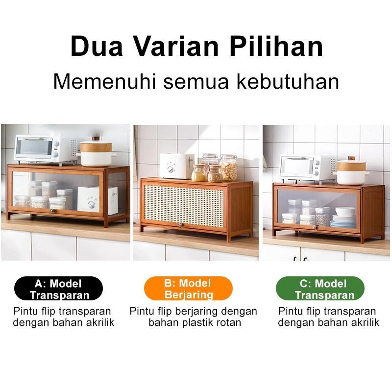 Rak Bumbu Dapur Kayu Rak Meja Rak Penyimpanan Meja Bertingkat Microwave Piring Perlengkapan Dapur