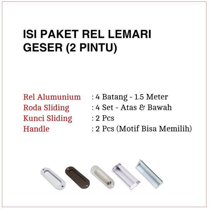 Set Rel Lemari Sliding Model Timbul 380 2 Pintu , Rel Lemari Geser Lengkap Dengan Roda Kunci Handle 
