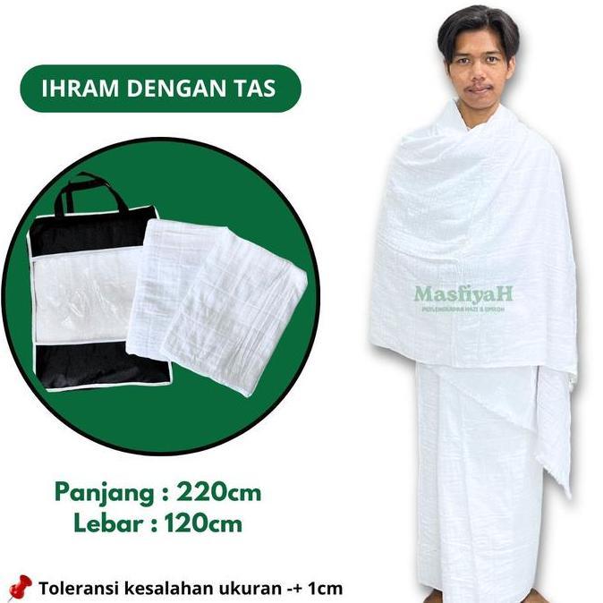 LOLOPECHKA KAIN IHRAM DEWASA KAIN IHROM DEWASA KAIN IHRAM+TAS KAIN IHRAM PUTIH POLOS PERLENGKAPAN HA
