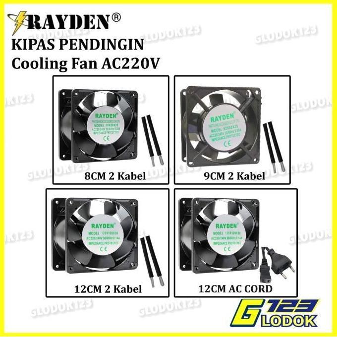 RAYDEN Mini Cooling Fan AC 220V Exhaust Kipas Pendingin 8 9 12 Cm