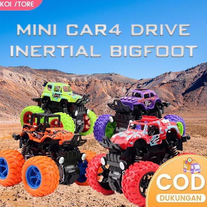 Mini Car4 Drive Inertial Bigfoot Mobil Aksi 360 Putar Peredam Kejut Dorong Tenaga Kuat Mainan Anak L