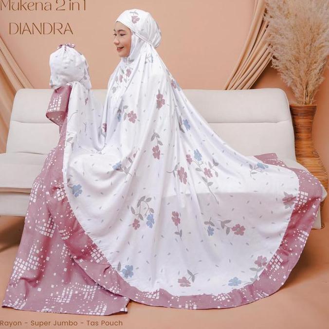 Disiniaja- Mukena Dewasa 2In1 Traveling Super Jumbo Rayon Bali Premium Diandra Rempel Atasan Bawahan
