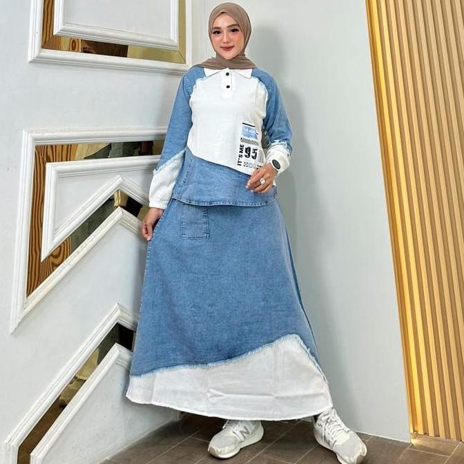 Riyuka One Set Jeans Fashion Muslim Wanita Kekinian