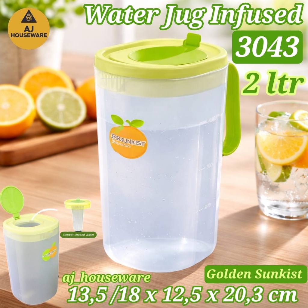 KAT 3043 3053 ESKAN KAN AIR PLUS SARINGAN  2000 ML HIJAU / WATER JUG INFUS GOLDEN SUNKIST
