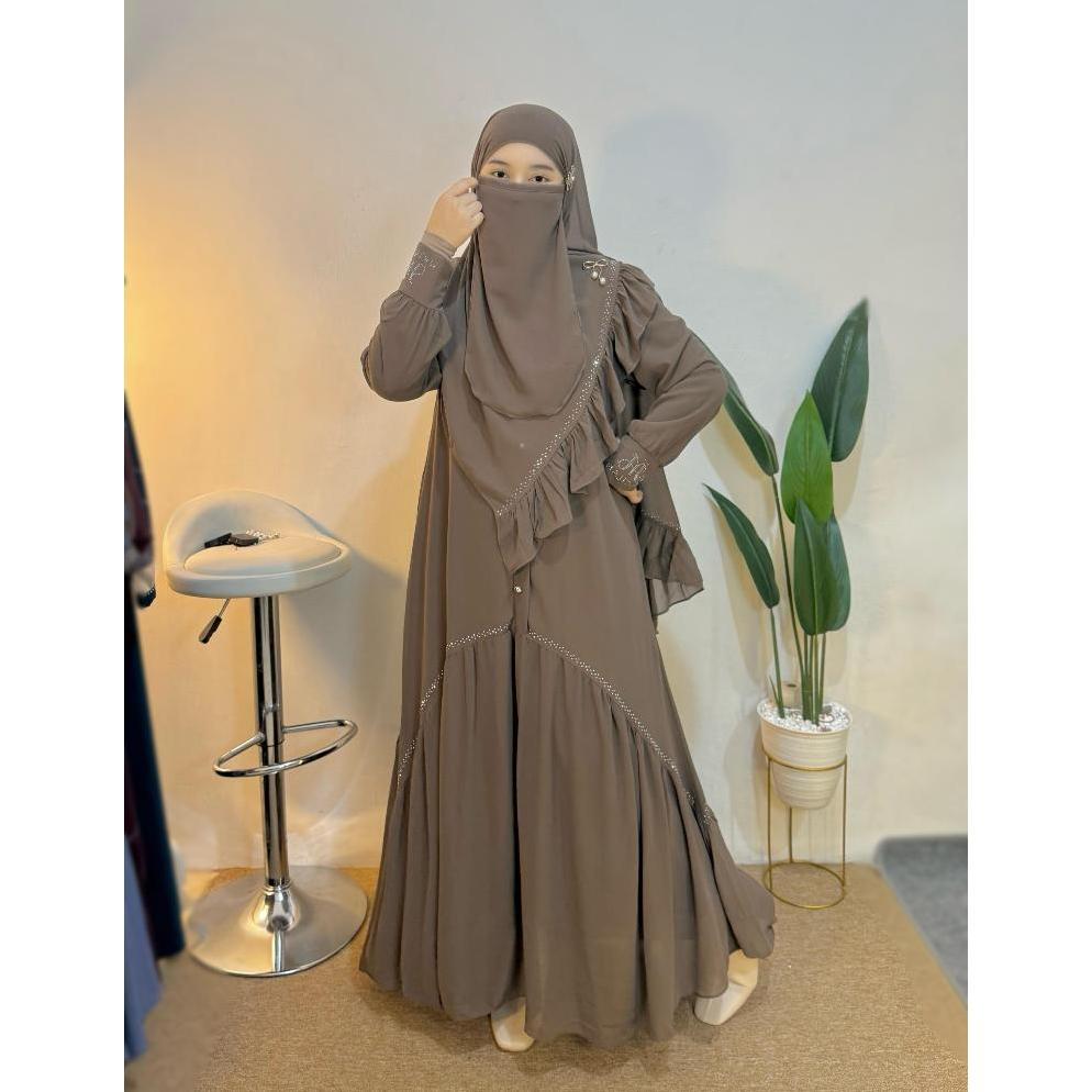 ABAYA DUBAI Set Hijab Syari Mutiara Plus Pashmina FREE cadar