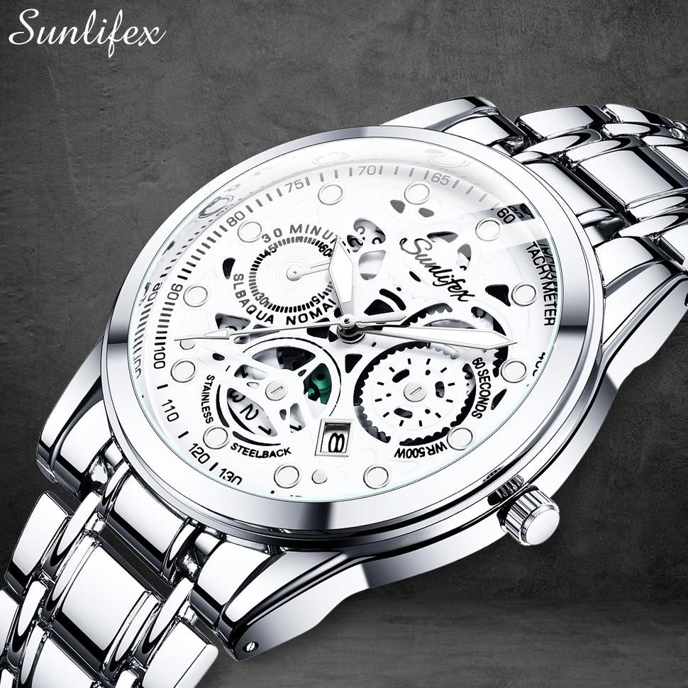 Discount Sunlifex Jam Tangan Pria  9001 Original Display Kuarsa Anti Air Tali Stainless Steel Santai