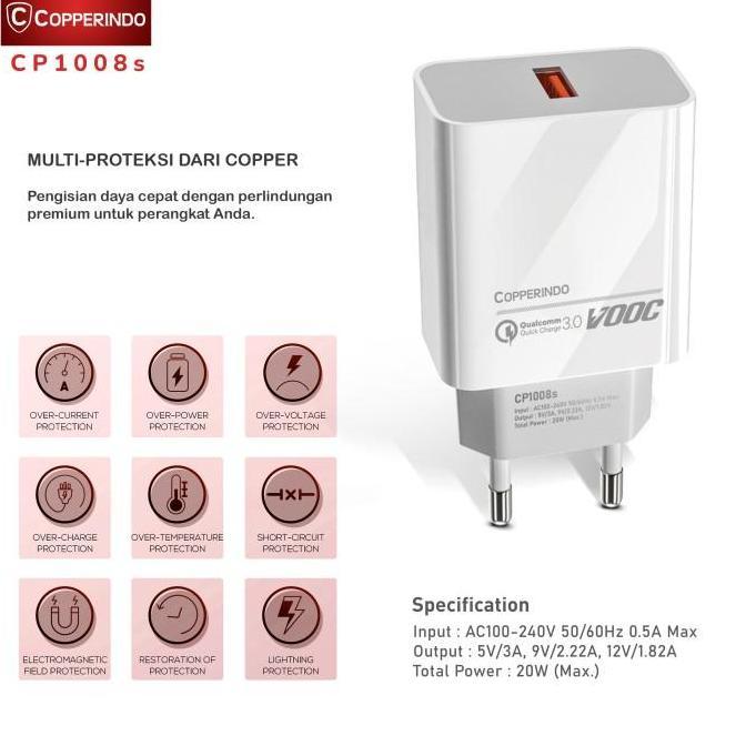 COPPER CP1008 Single Port Charger Up to 20Watt (FAST CHARGING QC 3.0)