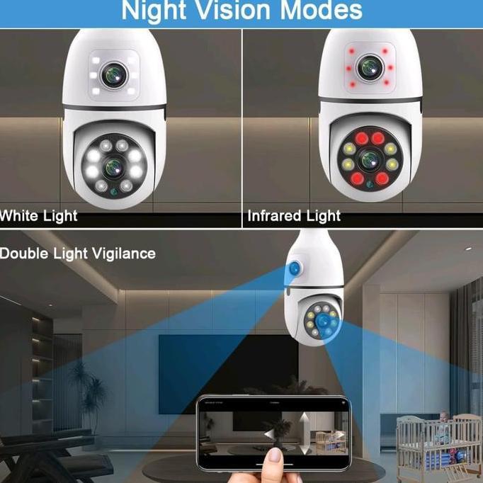 Agent- Kamera Cctv Wifi Bentuk Bohlam/ Lampu V380 8Mp Dual Lens 2 Way Suara