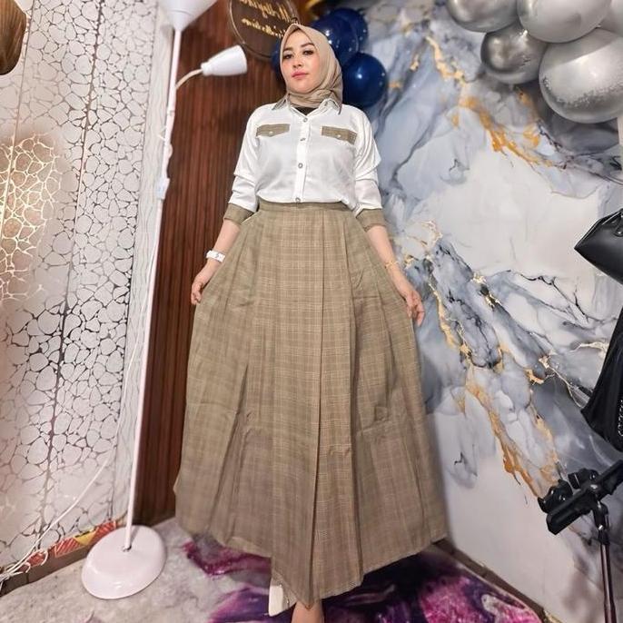 Promo Set Mischa - Setelan Rok Houndstooth Mix Shakila - One Set Premium Bawahan Muslim Cod