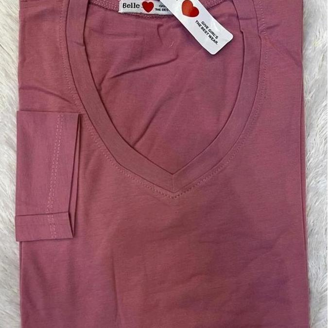 Iyakirim- Kaos  Lengan Panjang Kerah V Ori Belle Atasan Wanita Polos Nyaman