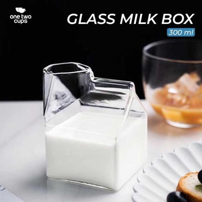 RETEKNO Gelas Susu Kaca Bentuk Kotak Borosilicate Glass Milk Box 300ml