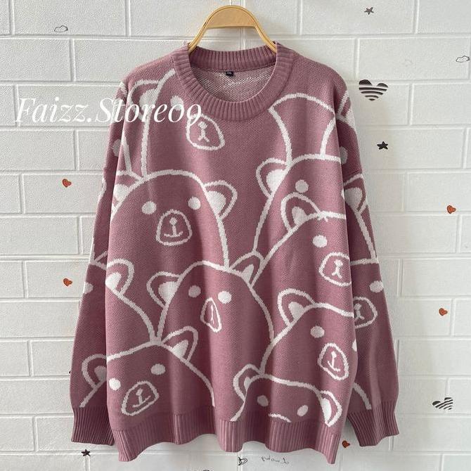 MD14 ~ Chucky Sweater Rajut Oversize Motif Mossy Blous Rajut Wanita Korea Lengan Panjang