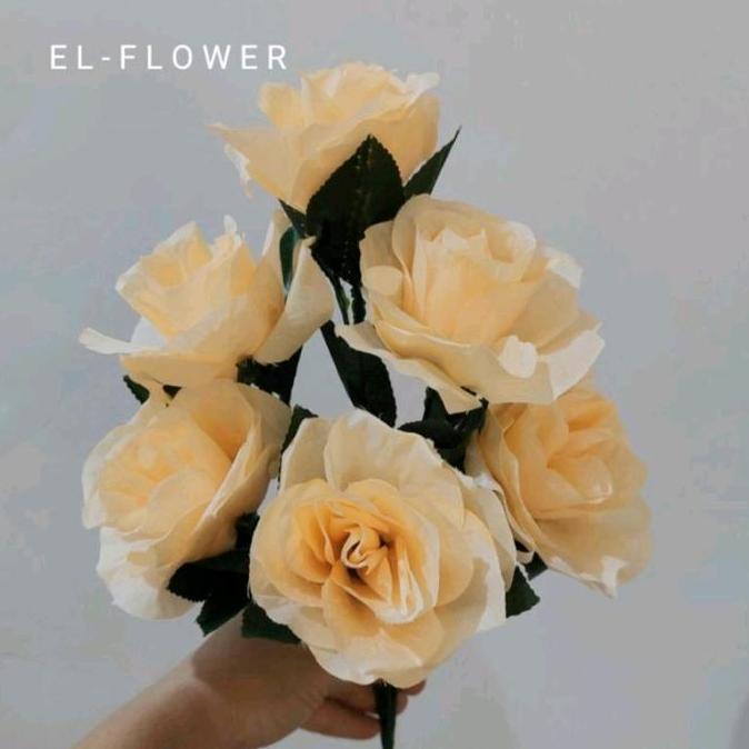 Flowpick- Mawar 6 Kuntum Dia. 8Cm Bunga Artificial Import Dekorasi