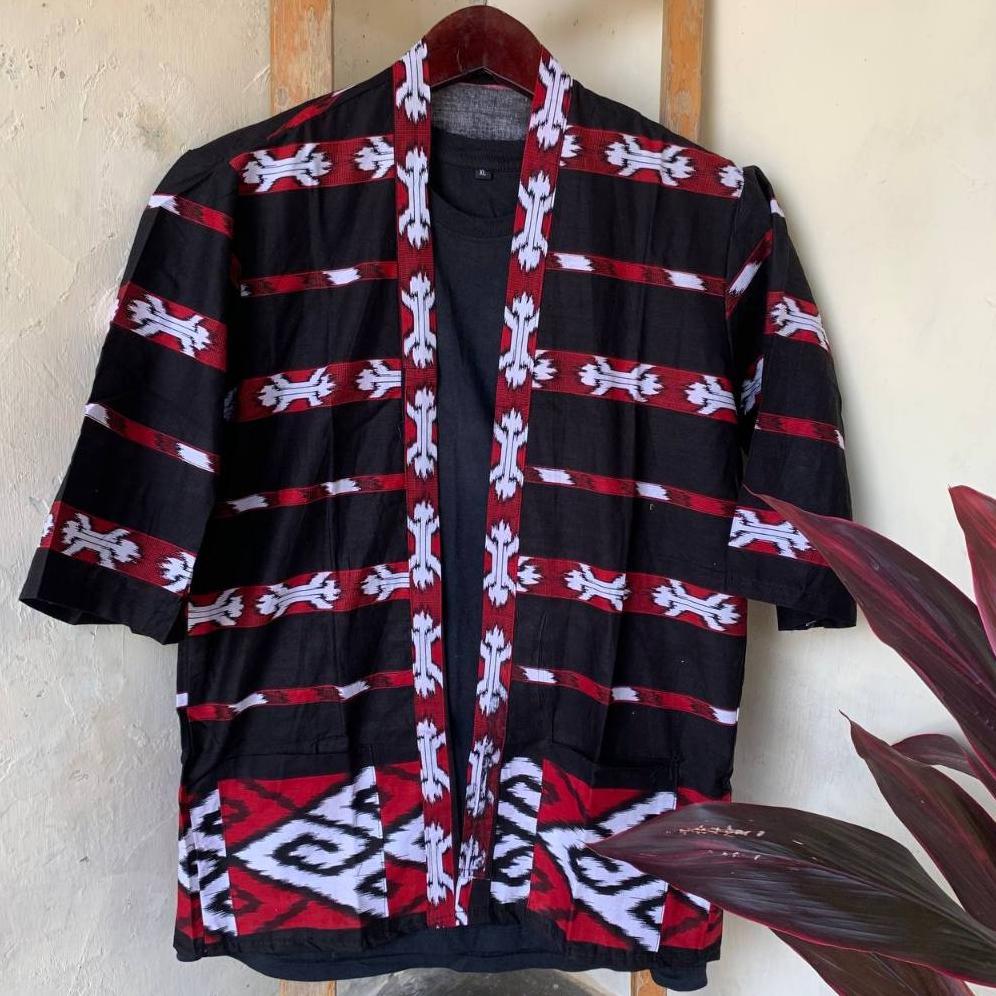 NEW PROMO Wolv Kimono Outer Unisex Loose Casual Lengan Pendek Outer Cardigan Pria Etnik Outerwear Te