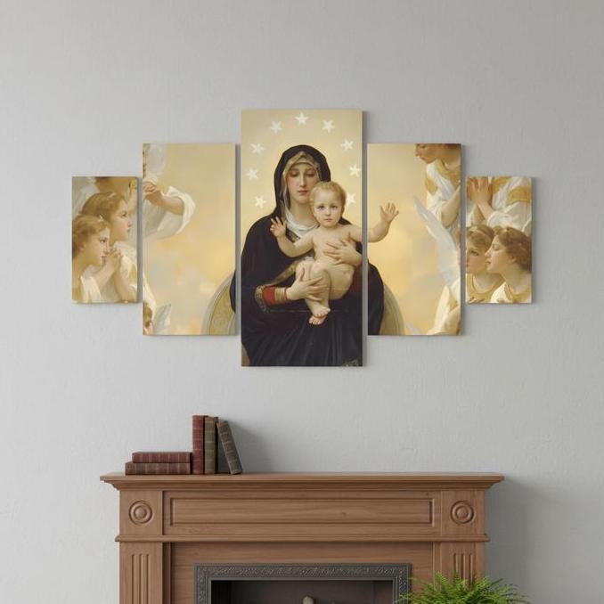 Promo Set 5 Panel Walldecor Kayu Tempel Kado Natal Yesus Anak Domba Perjamuan Kudus Bunda Maria Gemb