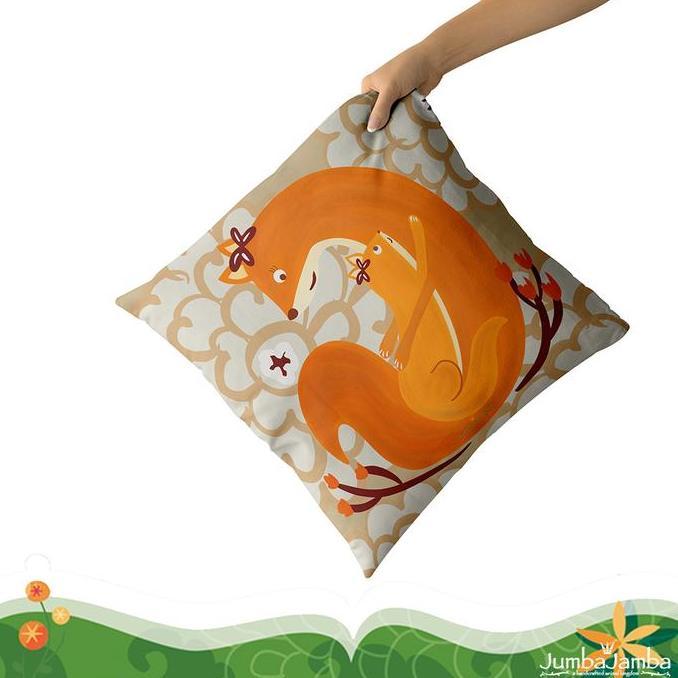 Sarung Bantal Sofa Bahan Polyester Dan Batik - Mama And Baby Squirrel Printed Fabric Cushion Cover (