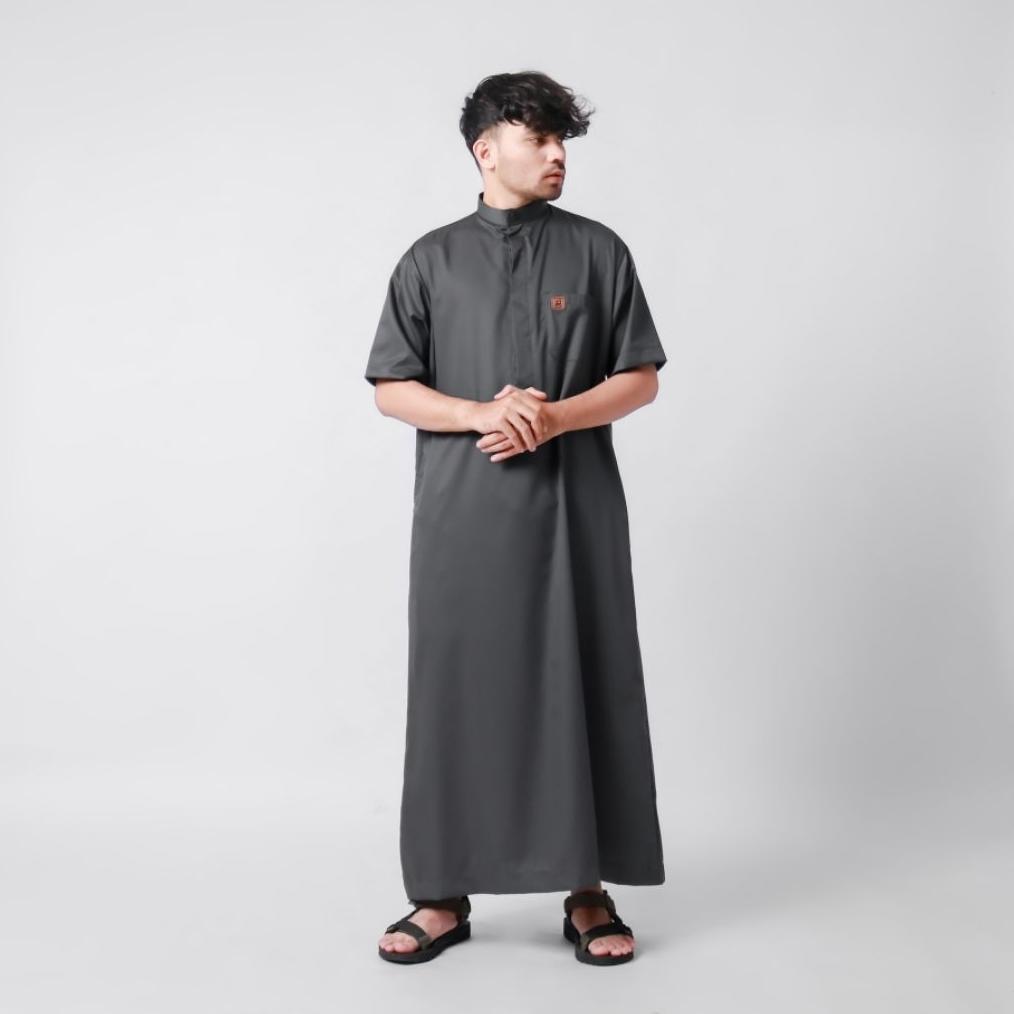 KEKINIAN Gamis Pria Jubah Polos Lengan Pendek Bahan Premium KEKINIAN