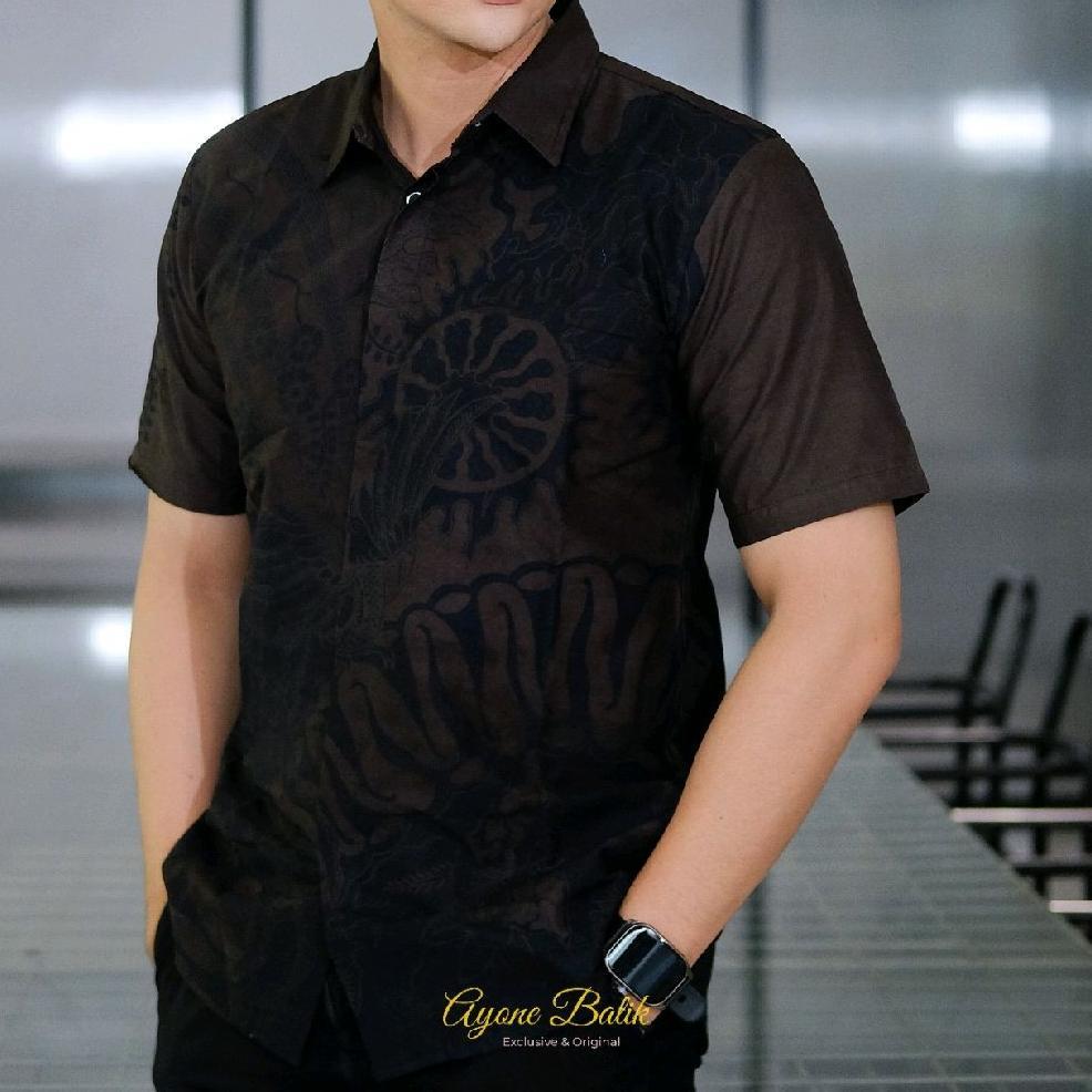 BIG SALE Ayone Batik Kemeja Batik Pria Lengan Pendek Terbaru Bahan Katun Halus Sudah Lapis Furing Ad