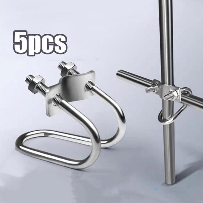 DHEALOKA 5pcs M8 Klem Pipa Plat Besi Stainless steel Klem pipa silang berbentuk U ganda Klem Penjepi