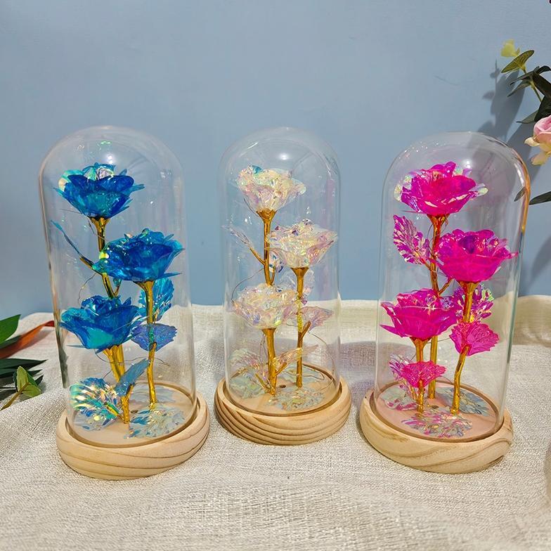 SD83 Bunga Mawar Akrilik Box LED Lampu Beauty And The Beast 3 Rose Gift Valentine Mawar Light Hadiah