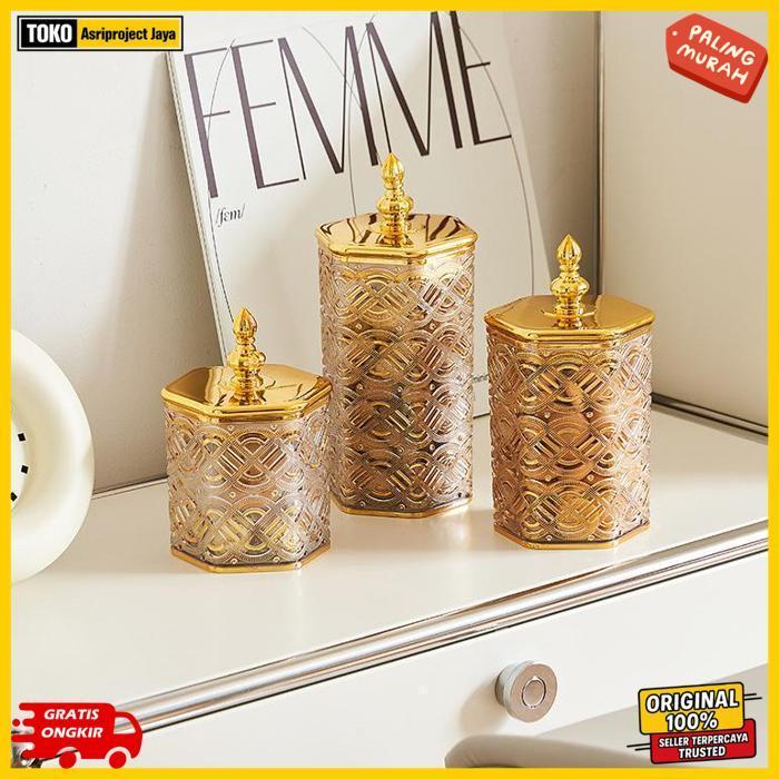 Best Seller Toples Titik Emas Set Mewah Toples Penyimpanan Makanan Toples Kue Lebaran Toples Plastik