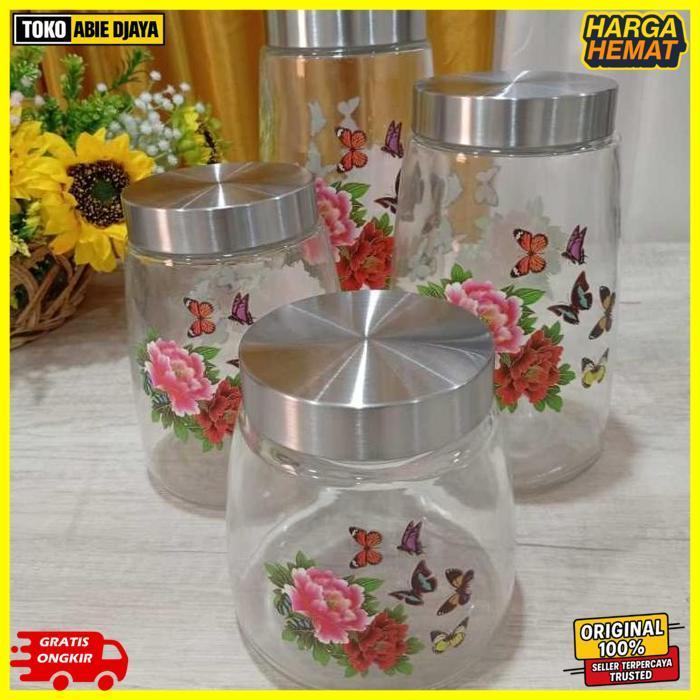 New Mossiva Toples Kaca Beli 1 Set Gratis 1 Set Premium 4Pcs Motif Bunga / Toples Lebaran / Bahan Ka