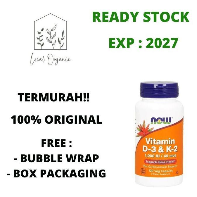 NOW FOODS VITAMIN D-3 K-2 1000 IU 45 MCG 120 CAPS FOOD D3 K2 1000IU