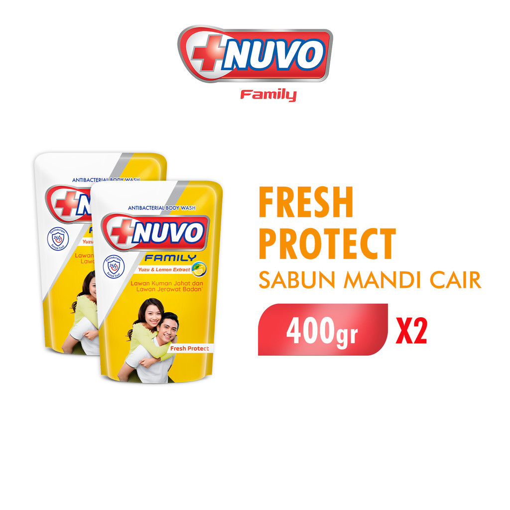 Nuvo Family Sabun Mandi Cair Kuning Fresh Protect Pouch 400 gr x2
