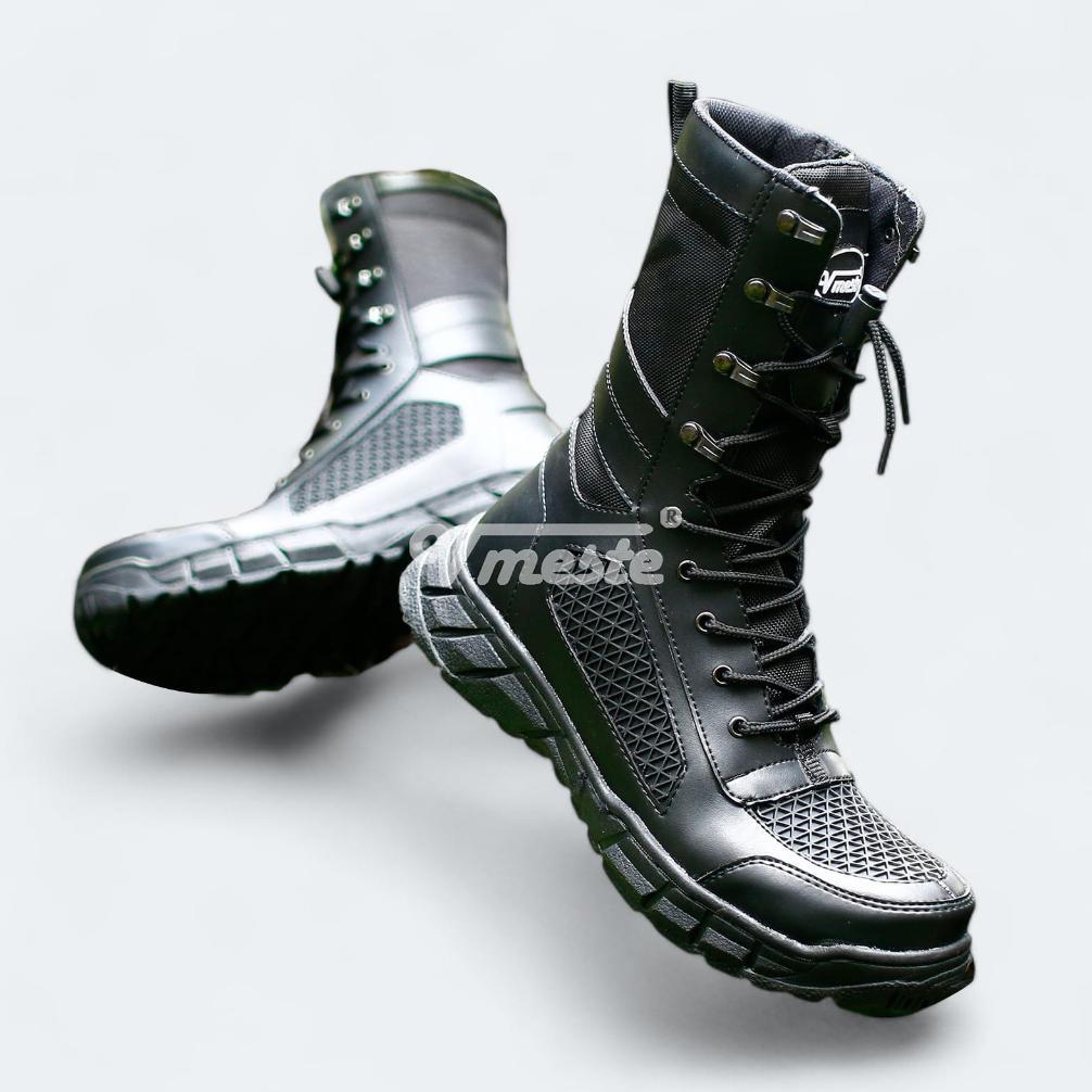 VMESTE - Sepatu PDL Boa Raider TNI Polri Brimob Security Satpam Kulit Sintetis Hitam Doff Ujung Besi