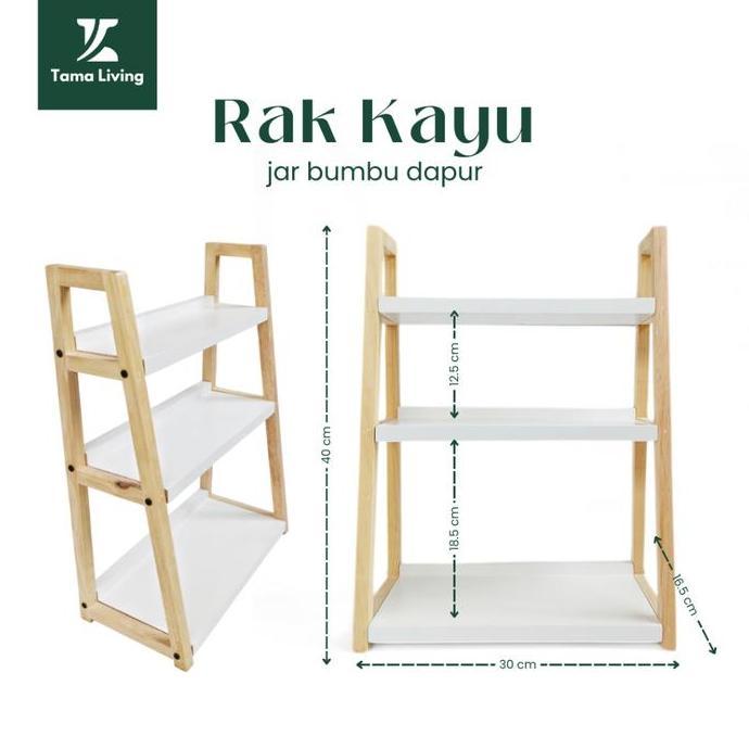 TERMURAH - TAMA LIVING Rak Kayu 3 Tingkat Jar Bumbu Dapur Rak Bumbu Dapur Estetik Rak Kayu Susun Tat