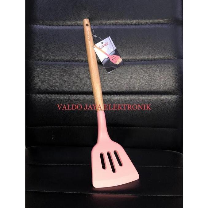 Xxcv- Cyprus Spatula Silicone Turner Lubang Am-0931/Sodet Sutil Silikon Kayu  Hitam Kitchenware
