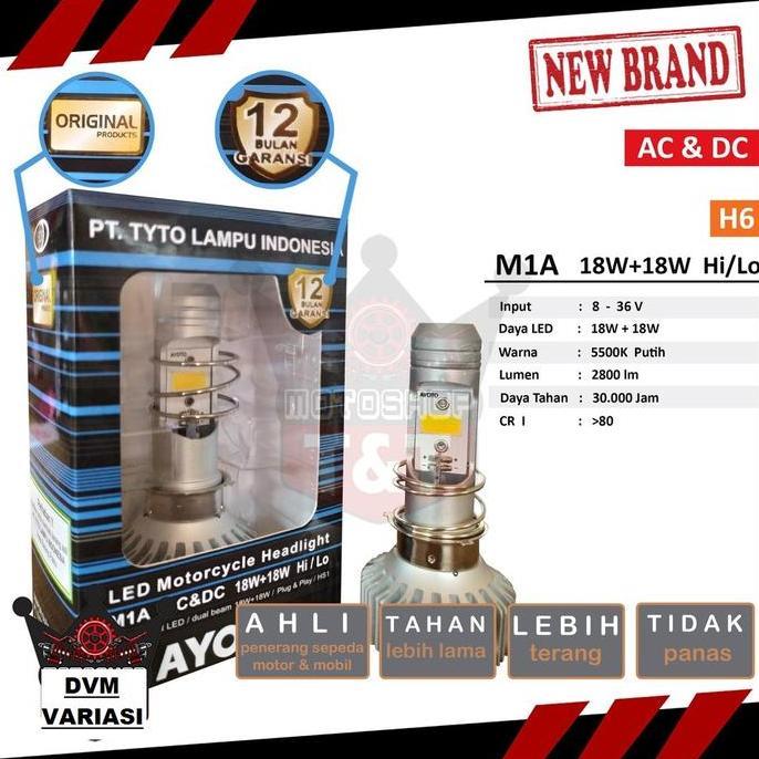 Promo Lampu Motor Depan Led Ayoto M1A 18 Watt H6 Ac Dc Motor Bebek Matic Universal Cod
