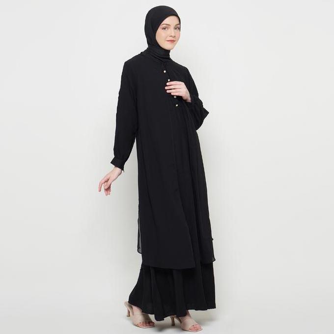 Gamis Wanita Pakaian Muslim Wanita Gamis Slit Warna Hitam Sr277