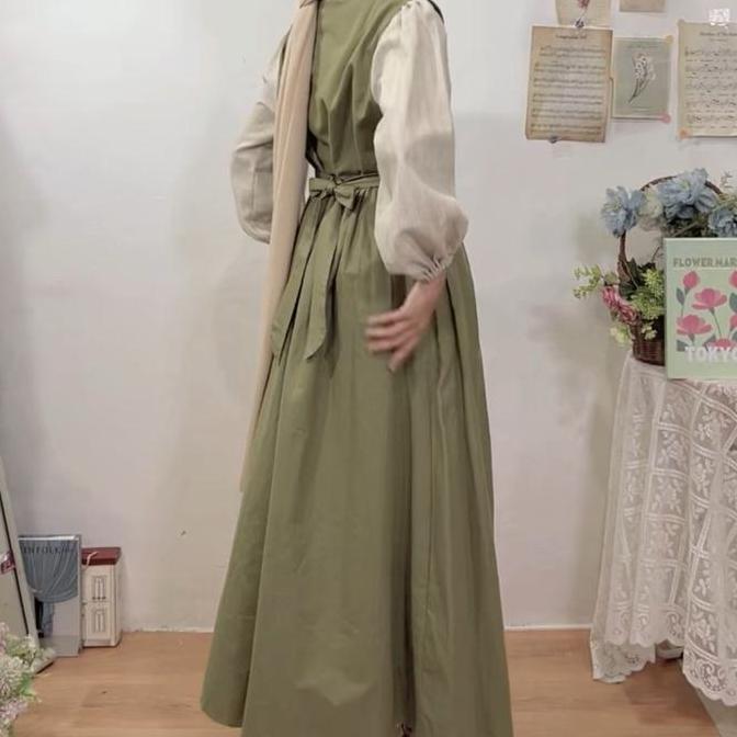 Errie Linen Dress Midi Korean Style Gamis Rompi Remaja By Studhijabstore