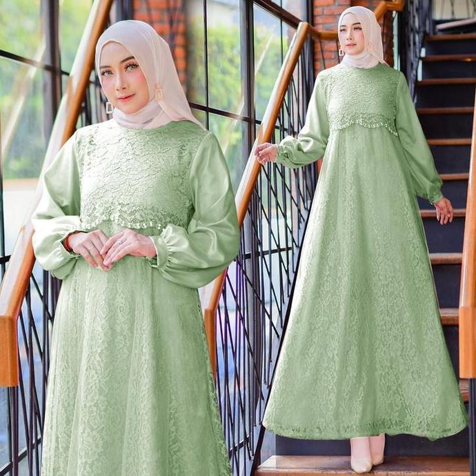 Guinka Gamis Pesta Brukat Tile Maxi Dress Jumbo Kwalitas Fashion Gaun Bridesmaid Seragam Kondangan K