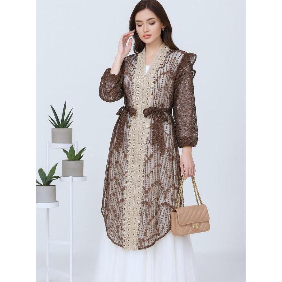 Yesaya - Outer Brukat Atasan Tunik Muslim Wanita Khusus Mahogany Seragaman RF