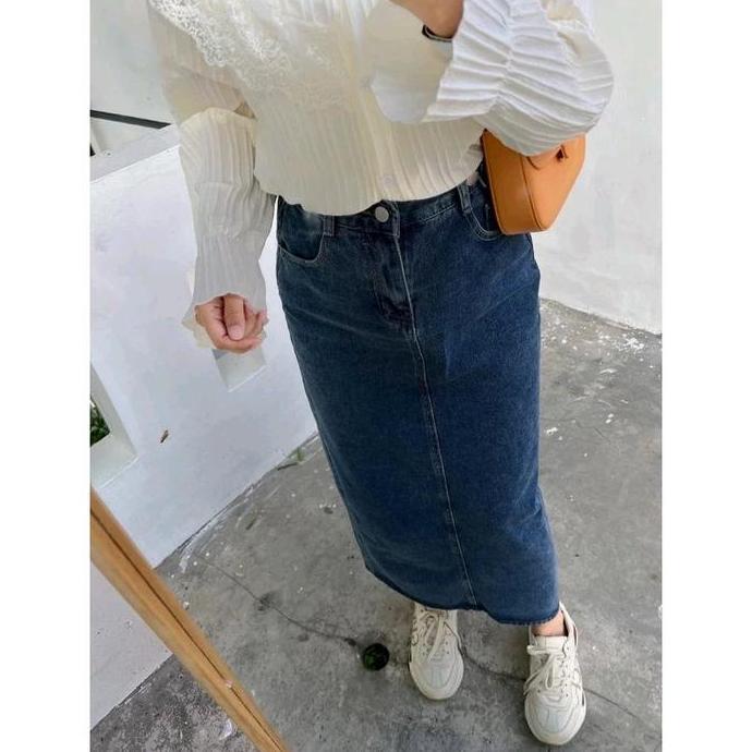 Willply Rok Jeans Span//Rok Jeans Teana Melar//Rok Highwaist Jeans Korean Style,Rok Jeans Belah Bela