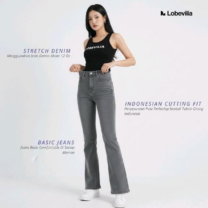 Willply Cutbray Jeans Stretch Wanita Highwaist Abu Abu Panjang - Lobevilia Celana Jeans Cutbray Wani