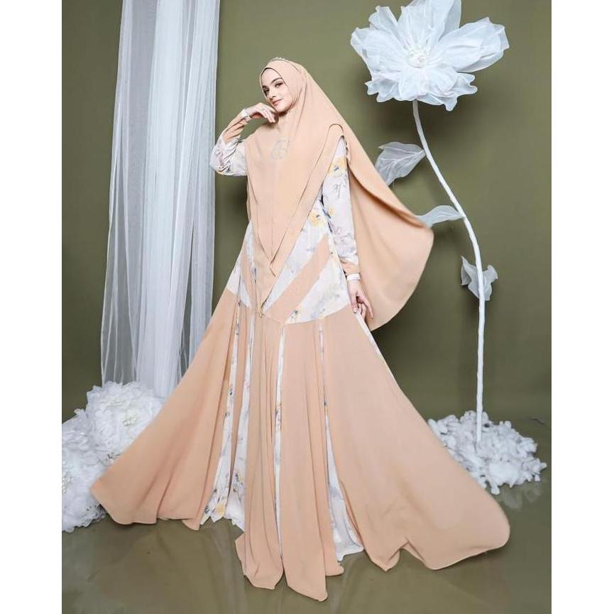 Murah Clearance Sale - Shafa Luxury Dress Gamis Syari Elegan Premium Set Khimar Motif Floral Kombina