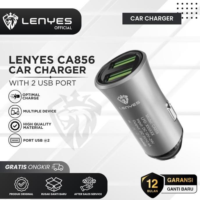 DN34 - Lenyes Charger Mobil CA856 2.4A 2 USB Multiple Protection Original Adaptor Besi Garansi 12 Bu