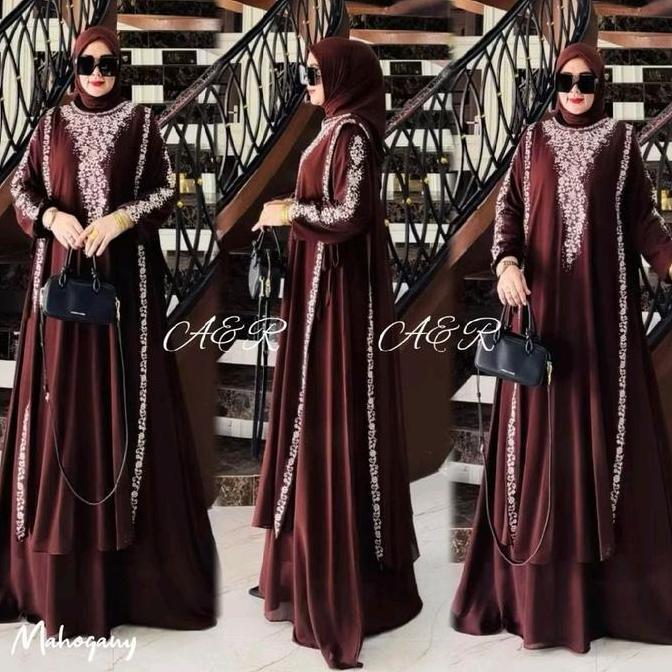 Murah ZIFA FASHION || COD || DEWI DRESS SET HIJAB SEGI4 || GAMIS SET CRUTY BORDIR AKSEN PAYET TABUR 