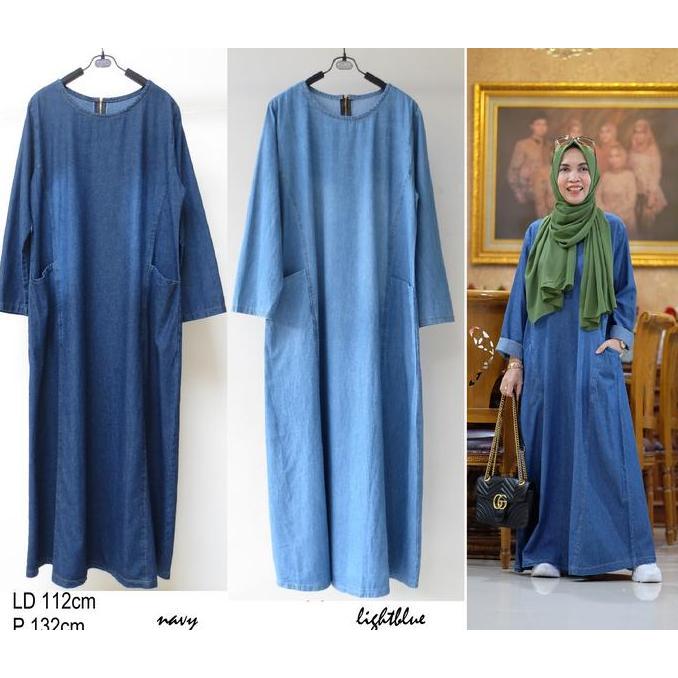 Murah KT2-367 maxi jeans polos- allsize fit to XL - LD 112cm - Panjang 132cm - material jeans - 145r