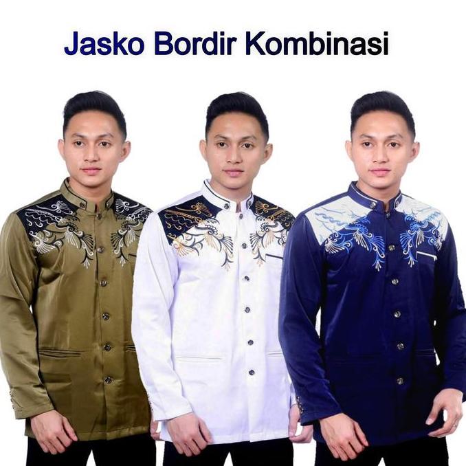 Termurah / Hot Sale Jasko Bordir Kombinasi Jas Koko Pria Baju Muslim Dewasa Lebaran