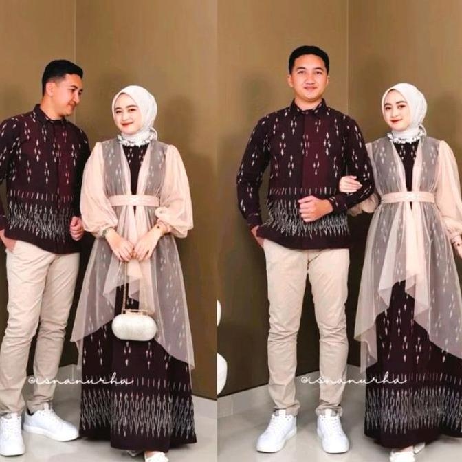 Termurah / Hot Sale Ready Stok Cod Set Baju Couple Tenun Pasangan Dres Mariposa Outfit Kondangan Gam