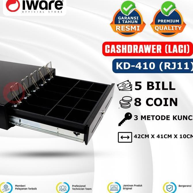 TERBARU - CASH DRAWER LACI UANG KASIR IWARE KD-410 RJ11 5 BILL 8 COIN