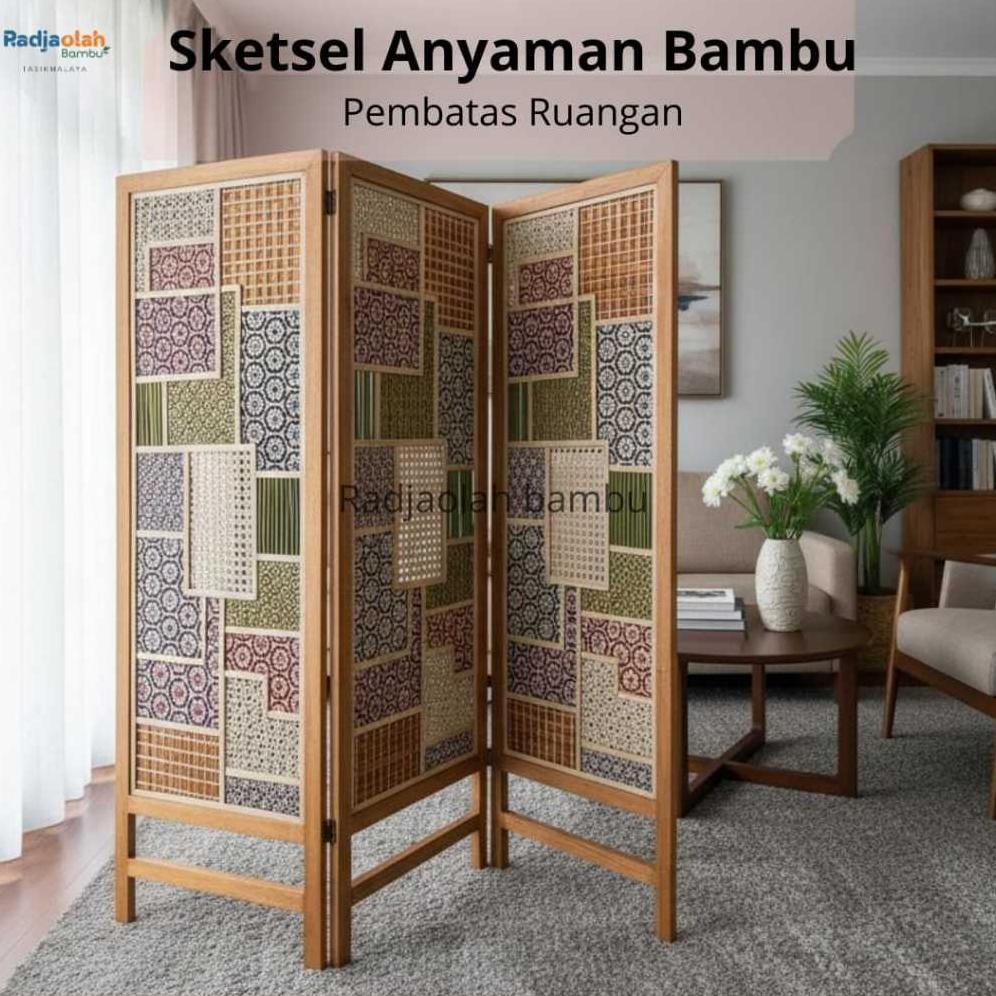 (FREE PACKING KAYU) Sketsel Pembatas Ruangan / Pembatas RuangaN - Partisi Ruangan ANYAMAN BAMBU(SAT-