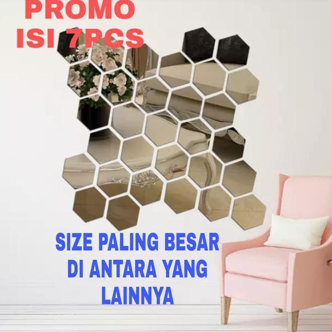 hiasan dinding cermin segi enam besar mirror stiker kaca wall stiker